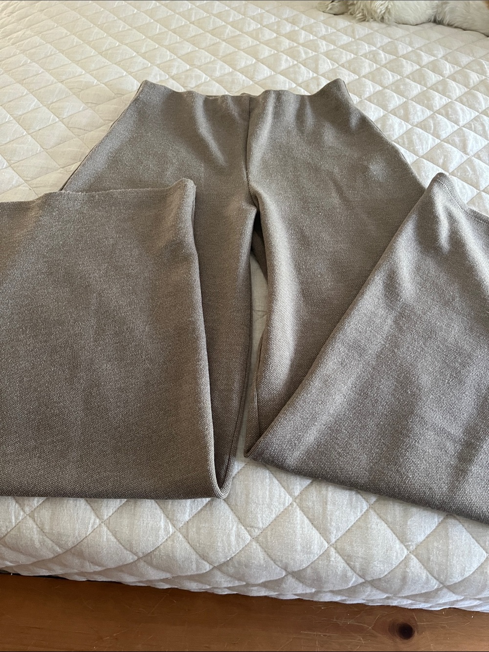 Zara Taupe Wide-Leg Knit Pants - Neutral Taupe